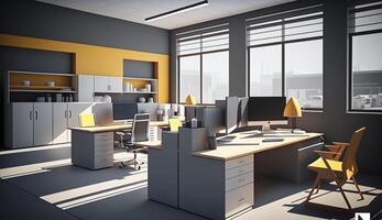 Modern and Luxury office interior with yellow and black furniture, photo