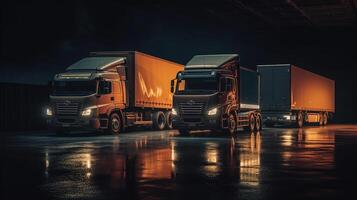 camiones en el la carretera a noche, generativo ai foto