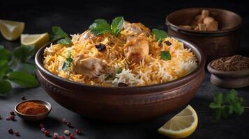 Biryani Rice in Bowl, Desi Food Indian Biryani In Bowl, photo