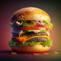 Big tasty cheeseburger on a dark background, photo