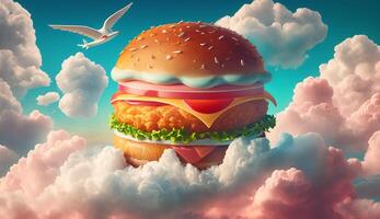 Hamburger with clouds in the sky, photo