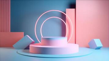 Abstract minimal geometric background, primitive forms, pastel colors Podium, Product Podium on pink Background, photo