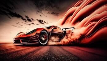 Sport car on the road with motion blur fast background, photo