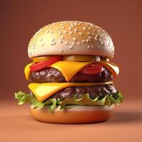 Tasty cheeseburger on brown background, photo