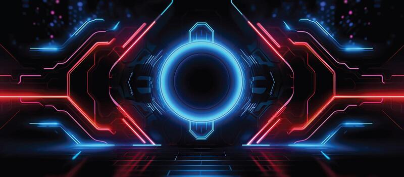 Featuring a unique combination of neon lights and black backgrounds, this futuristic sci-fi abstract design is perfect for creating banners or ads that are both stylish and memorable photo
