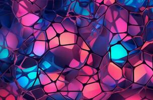 glowing colorful patterns on a dark background, in the style of molecular, geodesic structures, low poly, light magenta and sky-blue photo