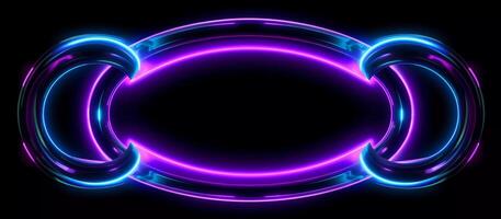 perfect choice for businesses looking for a design that is both futuristic and edgy, this abstract blue and purple neon light shape design on a black background photo