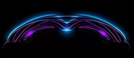 perfect choice for businesses looking for a design that is both futuristic and edgy, this abstract blue and purple neon light shape design on a black background photo