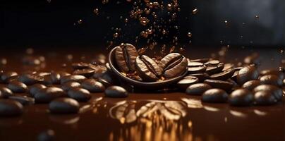 coffee bean falling texture coffee, in the style of photo-realistic landscapes, dark atmosphere, octane render, dark gray and light bronze photo