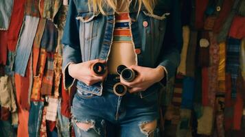 fashion delights, such as patchwork skirts and repurposed denim jackets photo