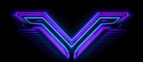 perfect choice for businesses looking for a design that is both futuristic and edgy, this abstract blue and purple neon light shape design on a black background photo