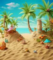 sand beach background with palm trees, palm trees and other items photo