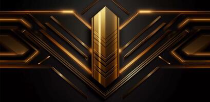 black deco background with a golden arrow on it, orderly symmetry, bold outlines, flat colors, decorative borders photo