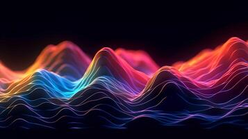3d electronic music background abstract wave and waves pattern, 3d landscape, in the style of multi-colored minimalism, long exposure photo