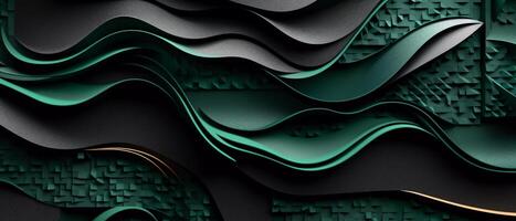 A futuristic take on the classic dark green abstract background, this design features cut paper or metal effects that add depth and texture to the piece photo