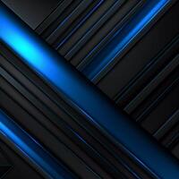 negro azul resumen moderno antecedentes para diseño. oscuro. geométrico forma. 3d efecto. diagonal líneas, rayas. triangulos. degradado. luz, brillo. metálico brillo. mínimo. web bandera. ancho. generativo ai foto