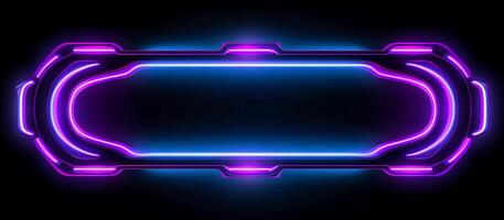 perfect choice for businesses looking for a design that is both futuristic and edgy, this abstract blue and purple neon light shape design on a black background photo