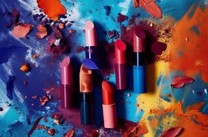 cosmetics set beauty products, lipstick, kahlo beauty, mascara and makeup art photo