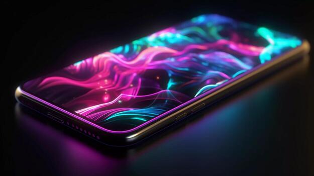 Glowing Neon Waves Dive into a mesmerizing digital realm with this abstract photo