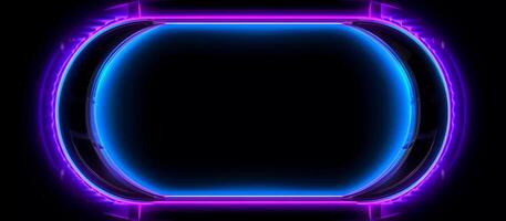 perfect choice for businesses looking for a design that is both futuristic and edgy, this abstract blue and purple neon light shape design on a black background photo