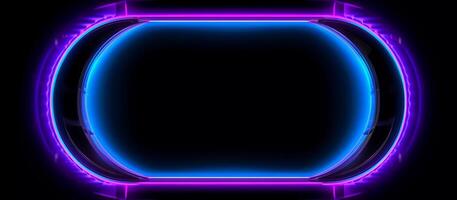 perfect choice for businesses looking for a design that is both futuristic and edgy, this abstract blue and purple neon light shape design on a black background photo