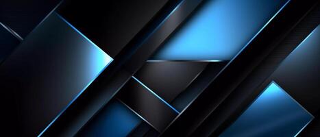 Black blue abstract modern background for design. Dark. Geometric shape. 3d effect. Diagonal lines, stripes. Triangles. Gradient. Light, glow Web banner. Wide. Panoramic photo