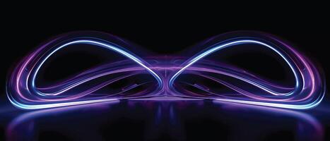 Stunning futuristic sci-fi abstract blue and purple neon light shape design on a black background is perfect for businesses looking for a modern and cutting-edge design photo