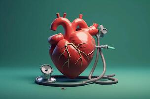 an illustration showing a heart with a stethoscope, in the style of daz3d photo