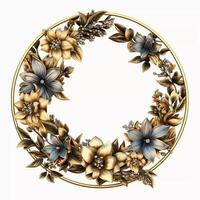 gold wreath decoration frame, organic material, flower and nature motifs, gold and blue photo