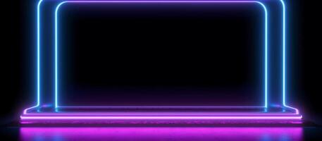 striking design features a unique combination of blue and purple neon lights against a black background, with reflective concrete adding a touch of texture and depth photo