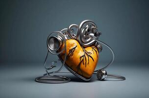 stethoscope and heart isolated on gray background, in the style of daz3d photo