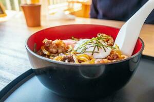 BUTA DON Pork, boil egg and rice Japanese food photo