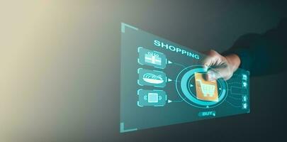 Businessman use credit card with digital screen for shopping. shopping online concept. photo