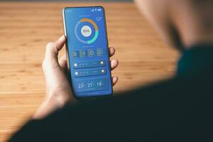 Man touching smart home interface. smart home automation and Internet of Things, IOT,  technology concept. photo