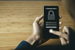 Data Security system concept, Business man use laptop with security icon screen, innovation technology, cloud computing, internet network communication photo