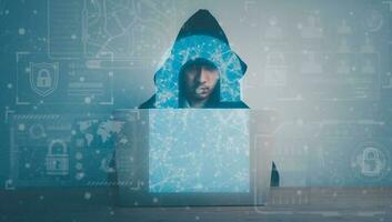 Data Security system concept, hacker attack artificial intelligence, innovation technology, cloud computing, internet network communication photo