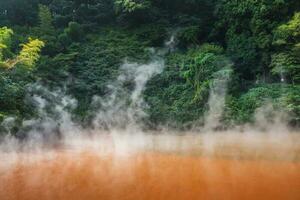 Chinoike Jigoku, natural hot spring, the blood pond hell, Red water and hot photo