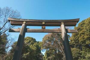 Meiji Jingu shrine torii gate in Tokyo Japan. photo