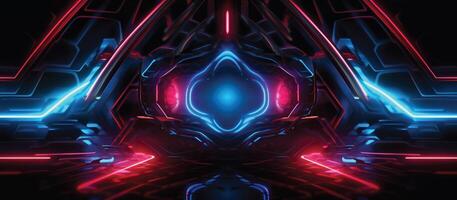 Featuring a unique combination of neon lights and black backgrounds, this futuristic sci-fi abstract design is perfect for creating banners or ads that are both stylish and memorable photo