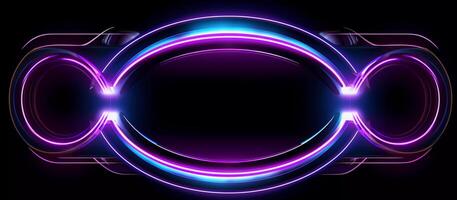 perfect choice for businesses looking for a design that is both futuristic and edgy, this abstract blue and purple neon light shape design on a black background photo