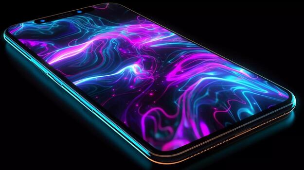 Glowing Neon Waves Dive into a mesmerizing digital realm with this abstract photo
