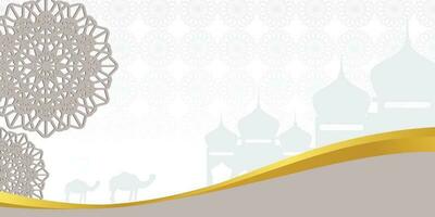 Islamic background, with mosque, mandala and camel icons. Banner template with empty space for text. islamic holy day vector illustration