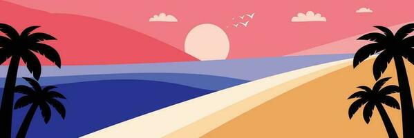 colorful summer background with sunset shades and palm tree icons. vector illustration for promotional banners, greeting cards, posters, social media and web.