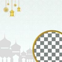 Islamic sale poster template with free space for text and photo. with mandala ornaments, mandalas and mosques. Design for banner, social media and web. Vector illustration