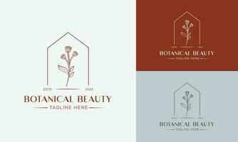 logotipo dibujado a mano con elementos florales botánicos con flores silvestres y hojas. logo para spa y salón de belleza, boutique, tienda orgánica, boda, diseñador floral, interior, fotografía, cosmética. vector