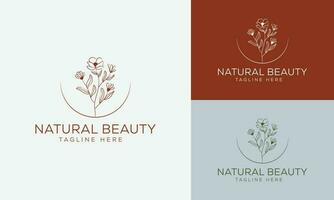 logotipo dibujado a mano con elementos florales botánicos con flores silvestres y hojas. logo para spa y salón de belleza, boutique, tienda orgánica, boda, diseñador floral, interior, fotografía, cosmética. vector