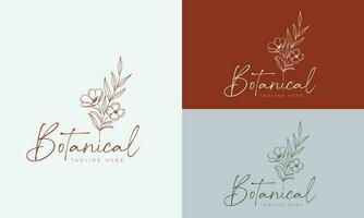 logotipo dibujado a mano con elementos florales botánicos con flores silvestres y hojas. logo para spa y salón de belleza, boutique, tienda orgánica, boda, diseñador floral, interior, fotografía, cosmética. vector