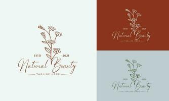 Botanical Floral element Hand Drawn Logo with Wild Flower and Leaves. Logo for spa and beauty salon, boutique, organic shop, wedding, floral designer, interior, photography, cosmetic. vector