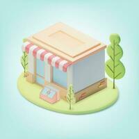 3d Minimal Convenience Store Cartoon Style. Vector