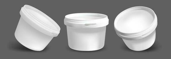 Realistic Detailed 3d Ice Cream Buckets Set. Vector